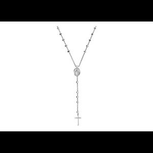 NEW Italian Sterling Silver Rosary Necklace